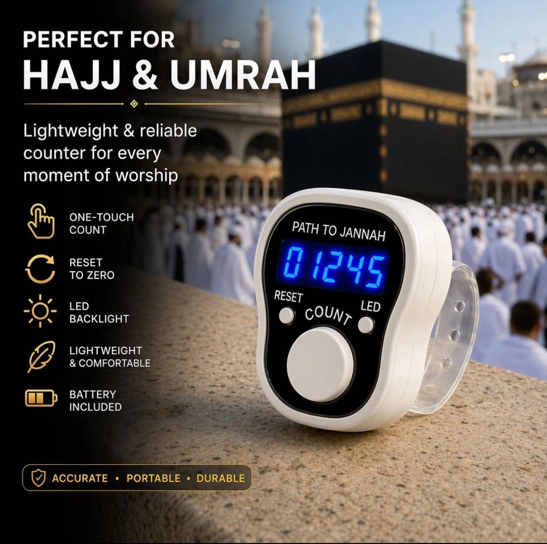 Digital Portable LED Tally Counter for Prayer & Counting Dikr Zikr Thasbi