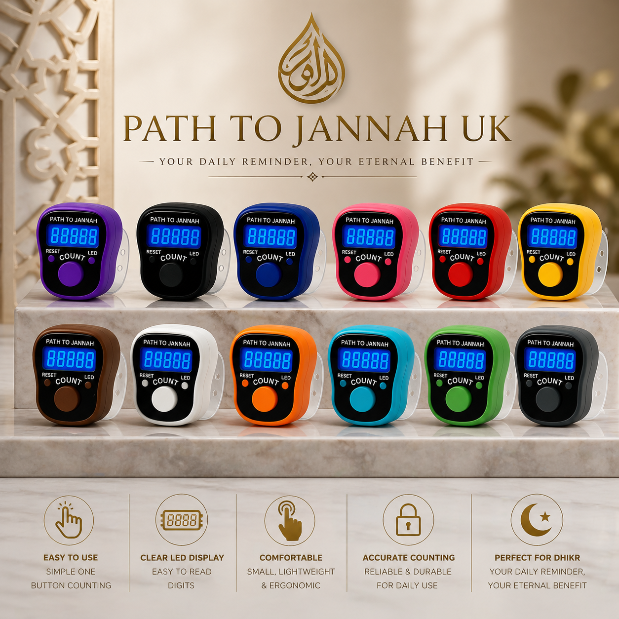 Digital Portable LED Tally Counter for Prayer & Counting Dikr Zikr Thasbi