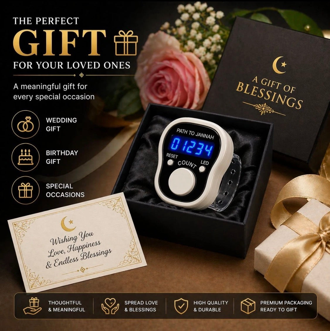Digital Portable LED Tally Counter for Prayer & Counting Dikr Zikr Thasbi