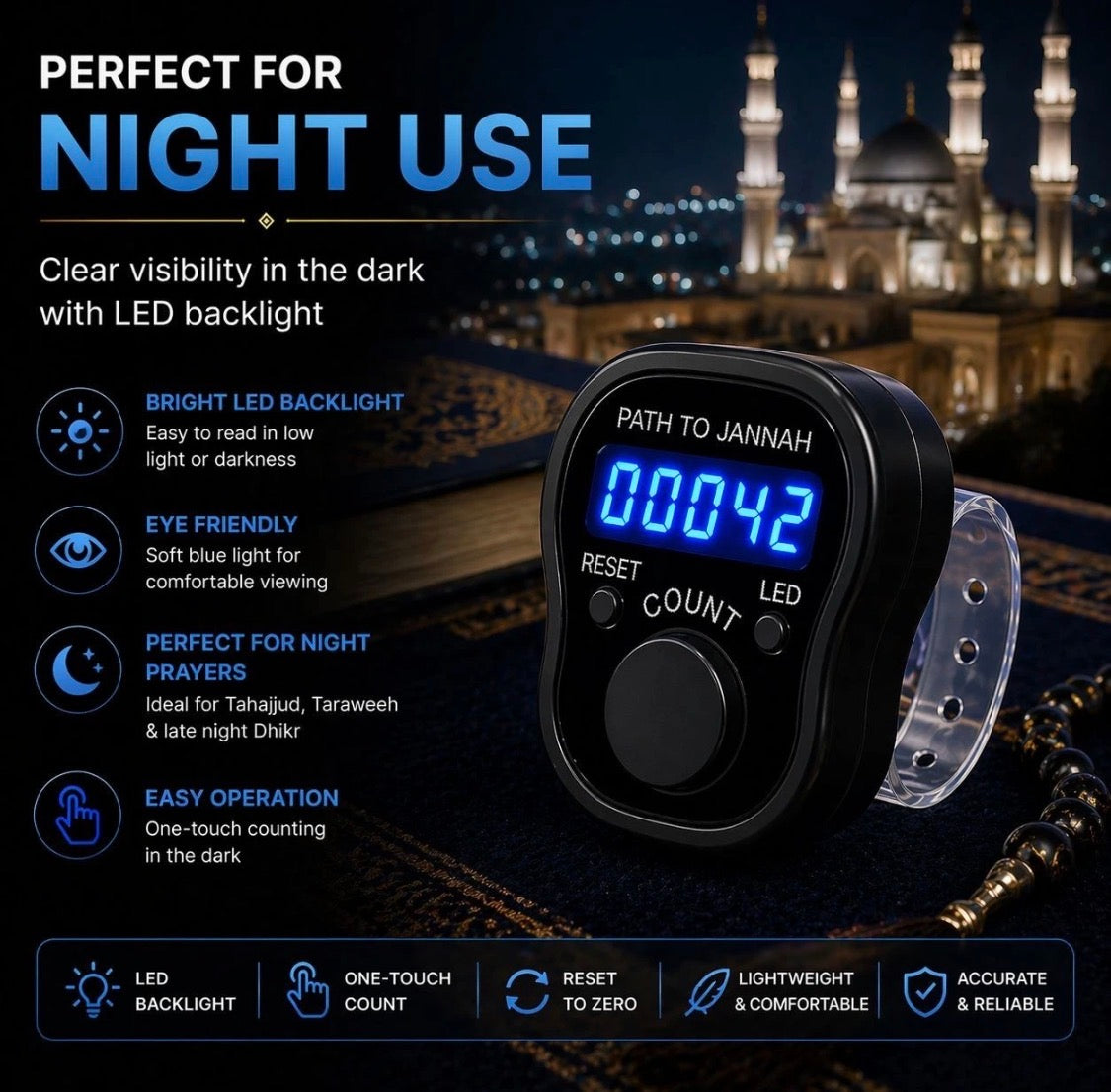 Digital Portable LED Tally Counter for Prayer & Counting Dikr Zikr Thasbi